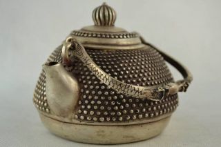 Collectibles Old Decorated Tibetan Silver Handwork Carved Dragon Portable Teapot