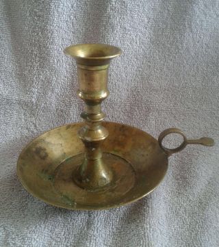 Vintage Brass Chamber Stick Candle Holder With Finger Ring And Thumb Handle