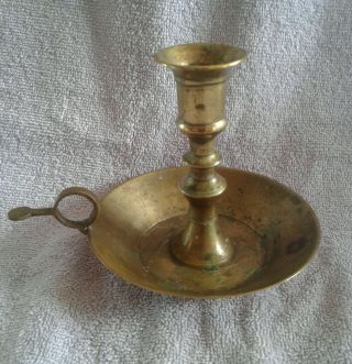 Vintage Brass Chamber Stick Candle Holder With Finger Ring And Thumb Handle 3