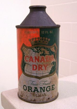 Tough C.  1950s Canada Dry Orange Soda Cone Top Soda Can From York Ny