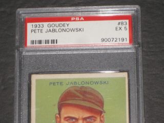 1933 Goudey PETE JABLONOWSKI Baseball Card 83 PSA 5 EX York Yankees 2