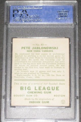 1933 Goudey PETE JABLONOWSKI Baseball Card 83 PSA 5 EX York Yankees 3