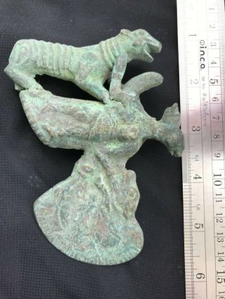 authentic rare ancient Luristan bronze axe 1200 by decorated with animals 2