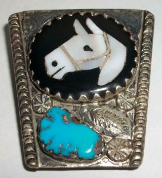 Vintage Bolo Tie / L S Zuni / Sterling Silver / M.  O.  P.  Horse / Onyx / Turquoise