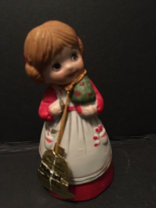Jasco Merri Bells Bisque Porcelain Girl In Red Dress Bell