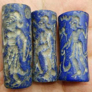 3 Ancient Sassanian Lapis Lazuli Stone Intaglio Stones Beads 25