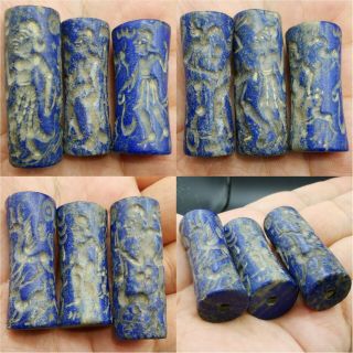 3 ancient sassanian Lapis lazuli Stone intaglio stones beads 25 2