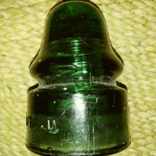 Dark Green Glass Insulator,  Brookfield No 20,  4 " Tall,  2 5/8 " Base/very Old/used