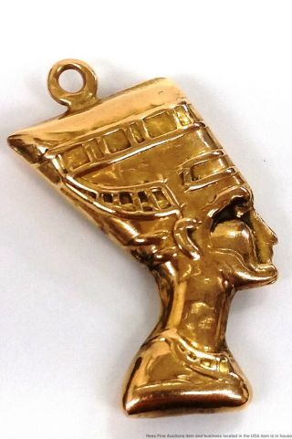 Vintage 18k Yellow Gold Nefertiti Ancient Egyptian Queen Charm Pendant