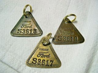 3 Vintage Rarer Ford Fordson Brass Tool Check Tags,  For Key Chains/fob