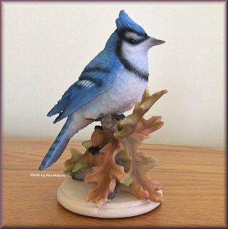 Bluejay On Oak Leaves Figurine By Stone Critters 5.  75 Inches High U.  S.  Ship