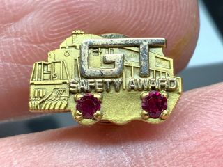 Grand Trunk Railroad 1/10 10k Gold Double Ruby Safeservice Award Pin.