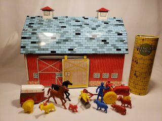 Ohio Art Farm & Animal Set Rolling Acres Farm Vintage Tin Litho Barn Silo
