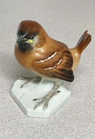 Signed Old German Unterweissbach Porcelain Bird Sparrow Figurine Crown Mark 1762