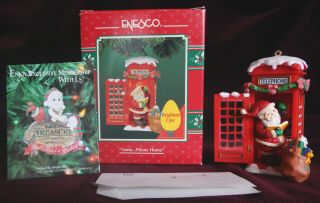 Vtg 1995 Enesco Christmas Ornament Santa Phone Home Lights Up Red Uk Booth