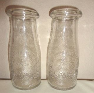 2 Vintage Dairy Milk Bottles 1/2 Pint By Heritage Company Since 1810