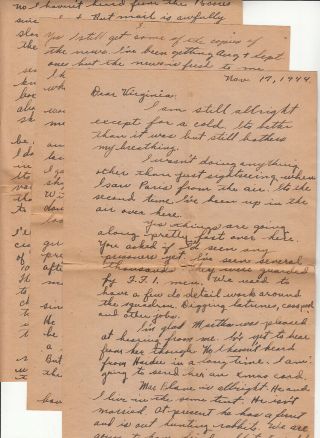 Wwii Letter Aaf 323rd Bomb Group 1944 German Prisoners & French 22