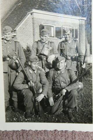 WW2 Photograph of German Army Soldiers w/Helmets & Rifles 2