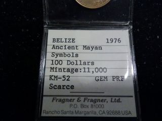 GEM PRF Gold Coin Belize 1976 FM $100 Ancient Mayan Symbols KM - 52 scarce 3