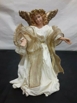 Vintage 9 " Gold & Ivory Angel Tree Topper Table Mantel Centerpiece Christmas