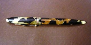 Vintage Sheaffer White Dot Fountain Pen 5 3/4 " Marbled Black Brown Pearly White