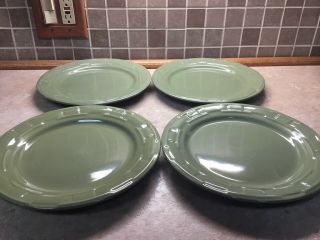Longaberger Pottery Set Of 4 Dinner Plates 10 " Round Sage Green Cond.