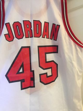 Michael Jordan Champion 45 White Jersey Chicago Bulls Size 48 Vtg Made In Usa