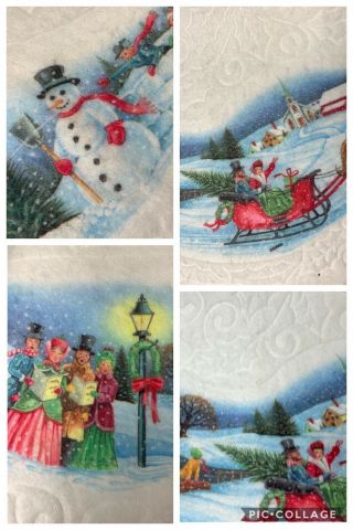 Vintage Rennoc Christmas Tree Skirt Table Cover Santa Sled Carolers Snowman