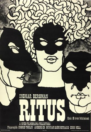 Vtg Orig.  Movie Poster,  Ritus,  The Rite,  Riten,  1970,  Director: Ingmar Bergman