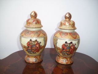 Pair Chinese Lidded Pots With Ladies And Floral Decoration Lovely