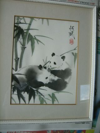 Chinese Water Colour Painting Pandas Bamboo with Calligraphy and Seal 2