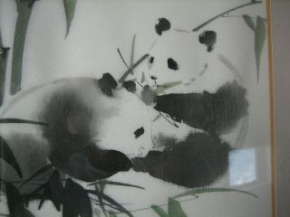 Chinese Water Colour Painting Pandas Bamboo with Calligraphy and Seal 3