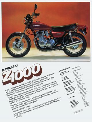 1977 Kawasaki Kz1000 Z1000 Vintage Motorcycle Ad Poster Print 24x18 9mil Paper