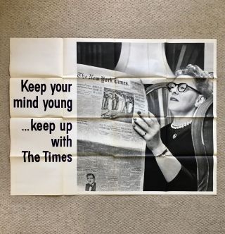 Vintage 1950s The York Times Advertising Poster 59” X 45” - Very Rare