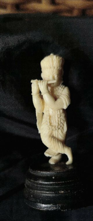 Exquisite Antique Chinese Hand Carved Figure Antler,  Bone Statue On Base.