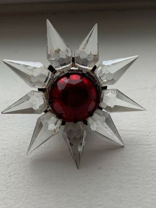 Vintage Matchless Wonder Star Cut Glass Red White Christmas Bulb Flower C6