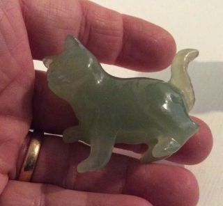 Vintage Chinese Green Jade Hand Carved Cat