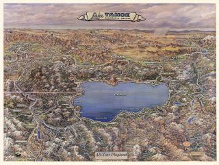Early Mid - Century Map Lake Tahoe California Nevada Vintage History Wall Poster
