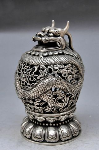 Chinese Ancient Hand - Carved Tibet Silver Dragon Incense Burner