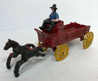 Cast Iron 2 Horse Drawn Wagon With Driver