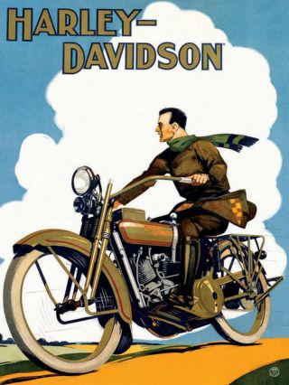 Vintage 1924 Harley Davidson Motorcycle Ad Poster Print 24x18 9mil Paper