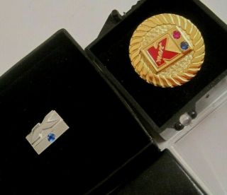 2 Kmart Employee Service Pins Sterling Silver W/sapphire Gold Tone Ruby Sapphire