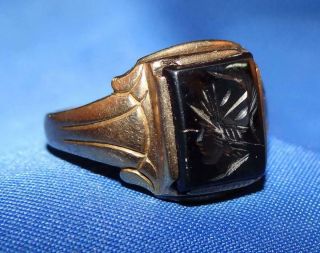 Antique 10k Gold Ladies Ring 3.  4g W/ancient Greek/roman Soldier Cameo Size 5.  5