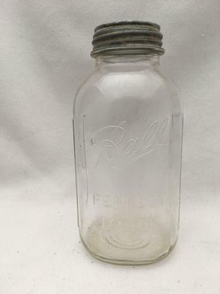 Vintage 1/2 Half Gallon Clear Ball Perfect Mason Jar W Zinc Lid Vertical Stripes