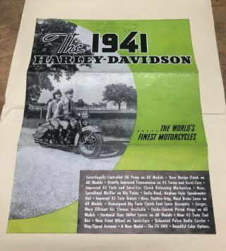 Vintage 1941 Harley Davidson Knucklehead Flathead Mailer Brochure