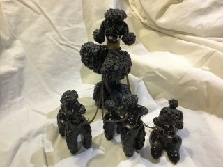 Vintage Black Spaghetti Poodle Mom And 3 Pups On Chains Japan