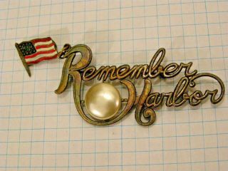 Vintage Remember Pearl Harbor Double Brooch Wwii Home Front Jewelry Nr