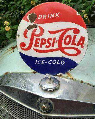 Drink Pepsi Cola Porcelain Enamel Sign 12 Inches Single Sided Round