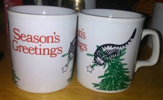 Vintage 2 Kiln Craft Staffordshire Kliban Cat Coffee Mug Seasons Greetings Eng