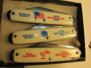 1992 Presidential Pocket Knife Set - Clinton,  Bush,  Perot - Single Blades -
